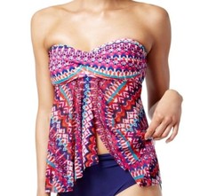 Profile by Gottex Ikat-Print Flyaway Tankini Top Swimsuit, Pink Multi Color