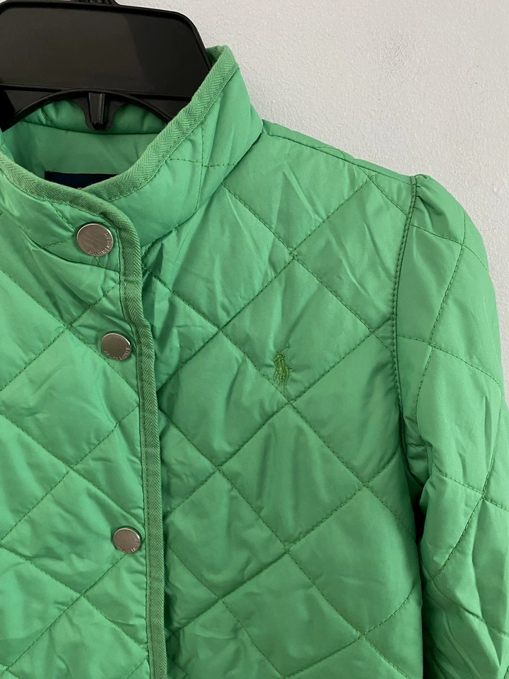 Стеганая куртка для девочек Ralph Lauren однотонная опрятная зеленая размер 6 - Изображение 3 из 4
