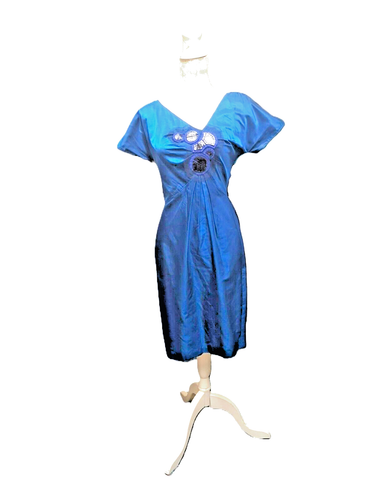 Vera Wang Silk Dress Teal with front embellishment and asymmetric neckline. XS. - Picture 2 of 13