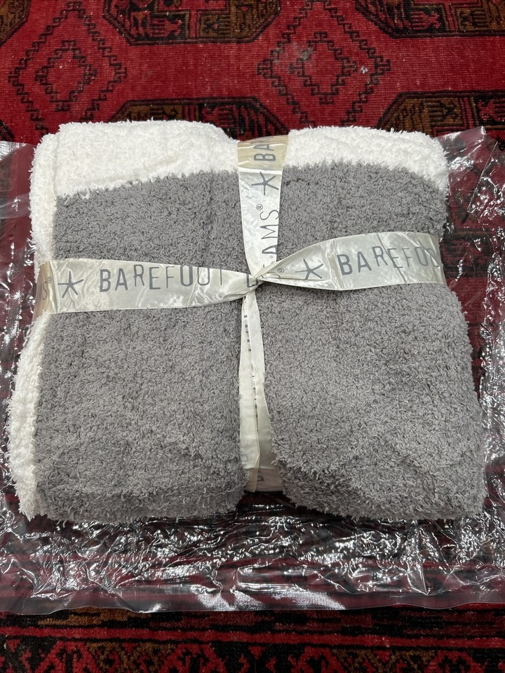 BAREFOOT DREAMS CozyChic Stripe Throw Blanket 45"x 60" Dove Gray/Cream