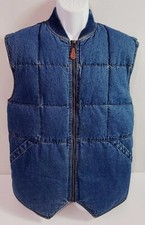 Spiegel Vintage 1980s Denim Blue Jean Puffy Duck Down Full Zip Vest! Size M 