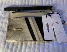 THACKER NEW YORK AMBER GENUINE LEATHER ID CARD WALLET WRISTLET NWT/Small Defect