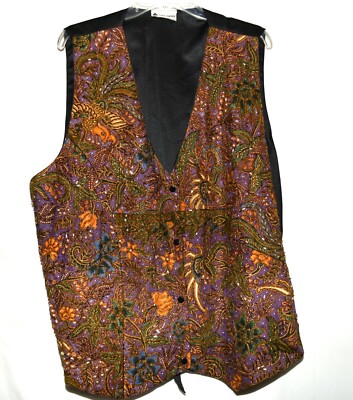 Ana Mori Floral Faux Pearls & Beads Black Back Womens Snap Vest All Sizes