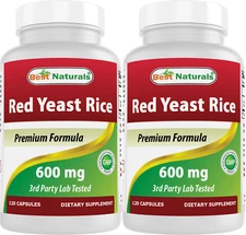 2 Pack Best Naturals Red Yeast Rice 600 mg 120 Capsules