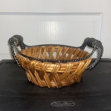 Rattan Basket With Wire Handles And Rim