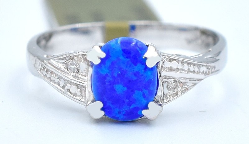 GENUINE 1.04 Cts BLUE OPAL & DIAMOND RING 10K WHITE GOLD - Free Appraisal - NWT