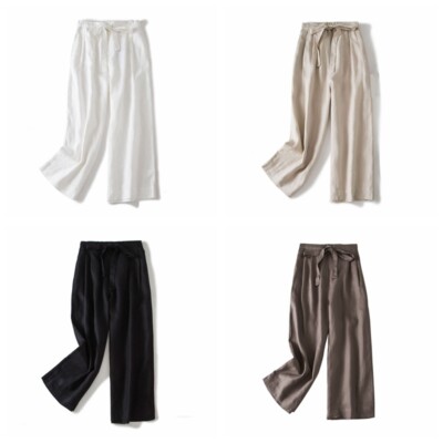 Bureau Femme Coton Pantalon Lin Jambe Large Longueur Cheville Taille Elastique Ebay