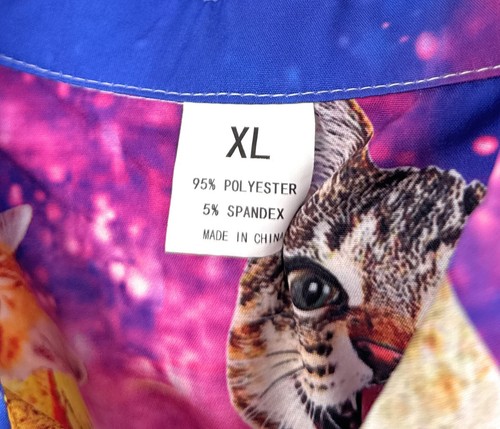 Taco Cat Flying Shirt Men's XL Short Sleeve Button Front Multicolor Print - Picture 2 of 4