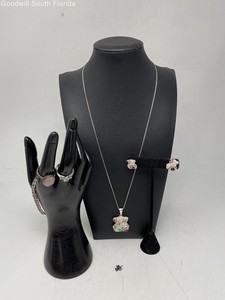 Silver Stamped/Unstamped Chain-Pendant-Bracelet-Earrings-Rings (6 Pcs) 33.5g