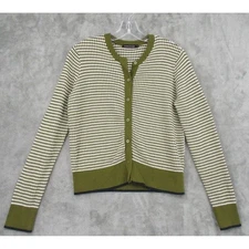 Monoprix Cardigan Womens Large Button Check Preppy Career Classic Green Metallic