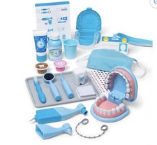 Dentist Pretend Play Kit with Tools, Teeth Model, Mask, Chart, Blue