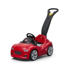 Step2 Kids Push Ride-On Toy Car w/ Parent Push Handle, Red, 4 Wheels