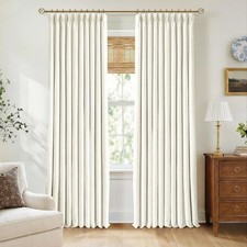 Pinch Pleated Blackout Curtains 96 Inches Long, Linen Blend, 100 Blackout