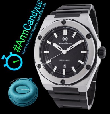 NEW Two-Tone 45mm Men's Techno Marine Coral Legacy Black & Grey FREE TRAVEL CASE