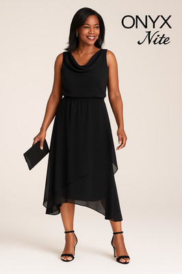 Onyx Nite by Wendye Chaitin Black Asymmetrical Layered Hem Skirt Plus 2X Y2K 