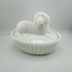 Vintage Early 1900’s Westmoreland Dog on a Dish Milk Glass Candy Dish w/ Lid