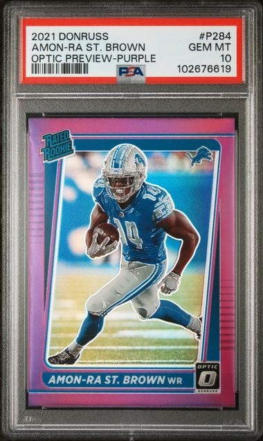 Amon-Ra St. Brown Panini Donruss #P284 Optic Preview-Purple