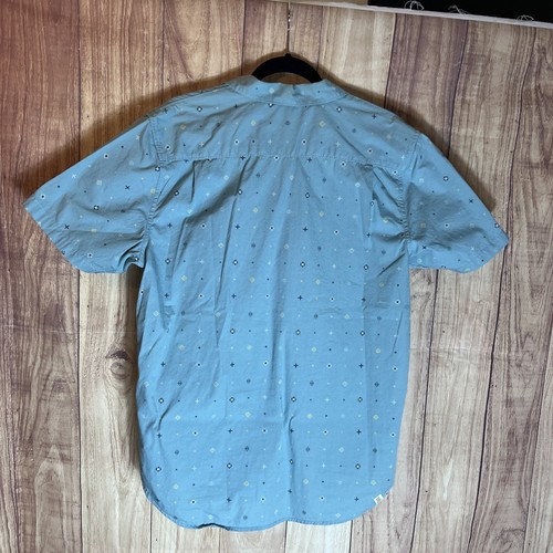 Vans Camicia Uomo Blu Medio Fuori Muro Manica Corta Bottoni Cotone Adulto - Foto 9 di 9