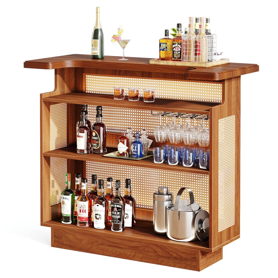 Home Bar Unit, 4-Tier Liquor Bar Table Mini Bar with Wine Racks and ...