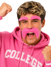 Adult Pink Oversized Mustache and Eyebrows Costume Accessory Set