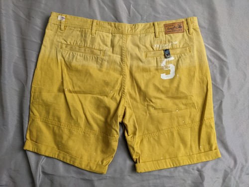 Akoo Brand Shorts Mens Size 44 Yellow Denim Dragonfly Graphic Print - Picture 7 of 19