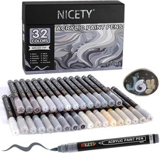 32 Colors Acrylic Paint Markers, Paint Pens Brush Tip Water-Based Acrylic