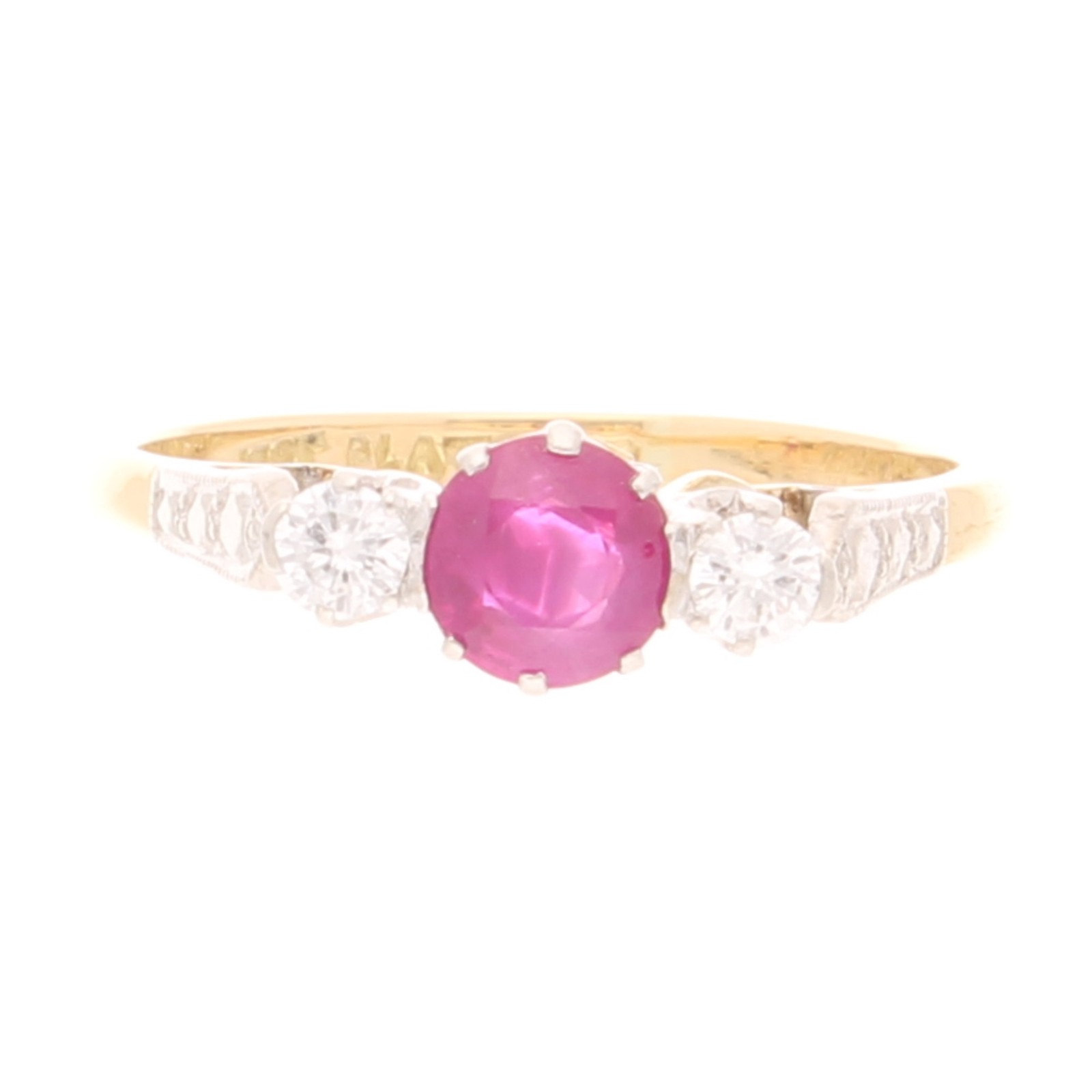 Vintage 18Ct Yellow Gold 0.50ct Ruby & 0.25ct Diamond Three-Stone Ring (Size N)
