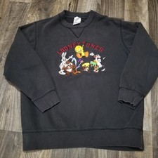 Warner Bros. Vintage Looney Tunes Sweatshirt Embroidered Womens XS Black
