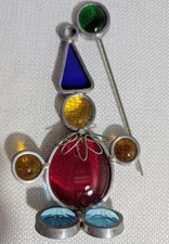 Vintage Stained Glass Colorful Clown Suncatcher Handcrafted Window Decor