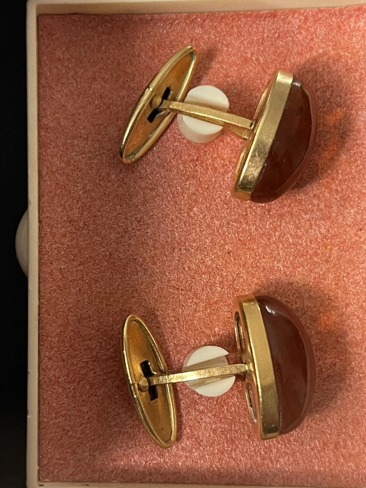 Abotoaduras folheadas a ouro vintage âmbar natural Kaliningrado Báltico 1960-70 - Imagem 4 de 4