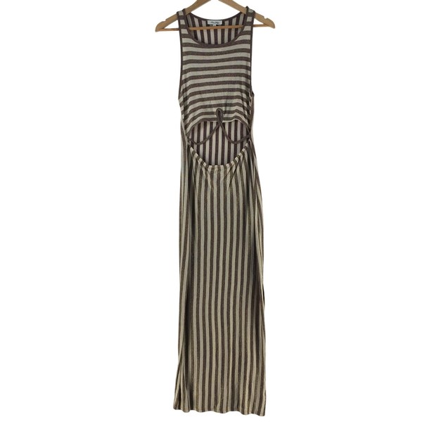 Miss Shop Dress Womens S Brown Stripe Scoop Neck Cut Out Knit Maxi Beach 141099