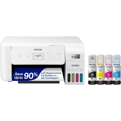 Wireless Color All-in-One Supertank Printer with EcoTank Cartridge-Free Ink