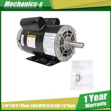 5HP 7/8" Shaft Air Compressor Duty Electric Motor 3450 RPM Single Phase 230V