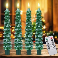 4 Pcs Christmas Tree Candles with Remote and Timer Flameless Taper Candles Ch...