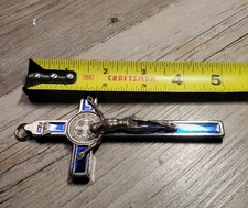 St. Benedict Crucifix Nickel Plate Royal Blue Enamel