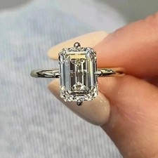 5 Ct Emerald Cut Lab Grown Diamond Engagement Ring Sterling Sliver Jewelry