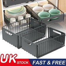 2X Pull Out Cabinet Organizer Slide Out Drawer Storage Shelf Extendable Kitchen