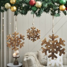 Distressed Dark Wooden Snowflake Ornament Set of 3 - 5.75/7.75/9.75 inch
