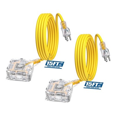 DEWENWILS 2 pack 15FT Outdoor Heavy Duty Extension Cord, 14/3 AWG SJTW 6 Outlets