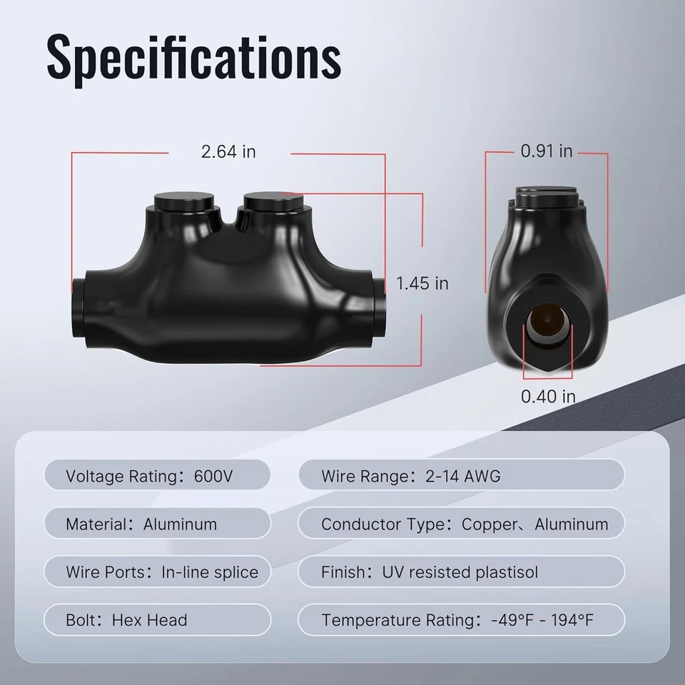 5 Insulated Inline Splice Connectors - Safe Aluminum to Copper Wire Connection - Image 4 of 4