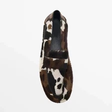 Massimo Dutti Women's Pony Hair Loafers Slip On Printed Flat Casual Shoes