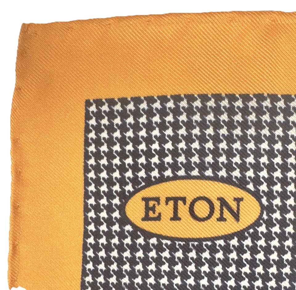 Pata de gallo ETON 100 % seda cuadrada amarilla y azul marino hecha en Italia nueva sin etiquetas Foto 3 de 4