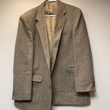 Haggar Blazer Mens 44 Brown Herringbone Two Button Sport Coat USA Excellent
