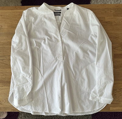 Marc O'Polo Damen Bluse Gr. 42 Weiß Popeline Basic Langarm V-Ausschnitt Knopf