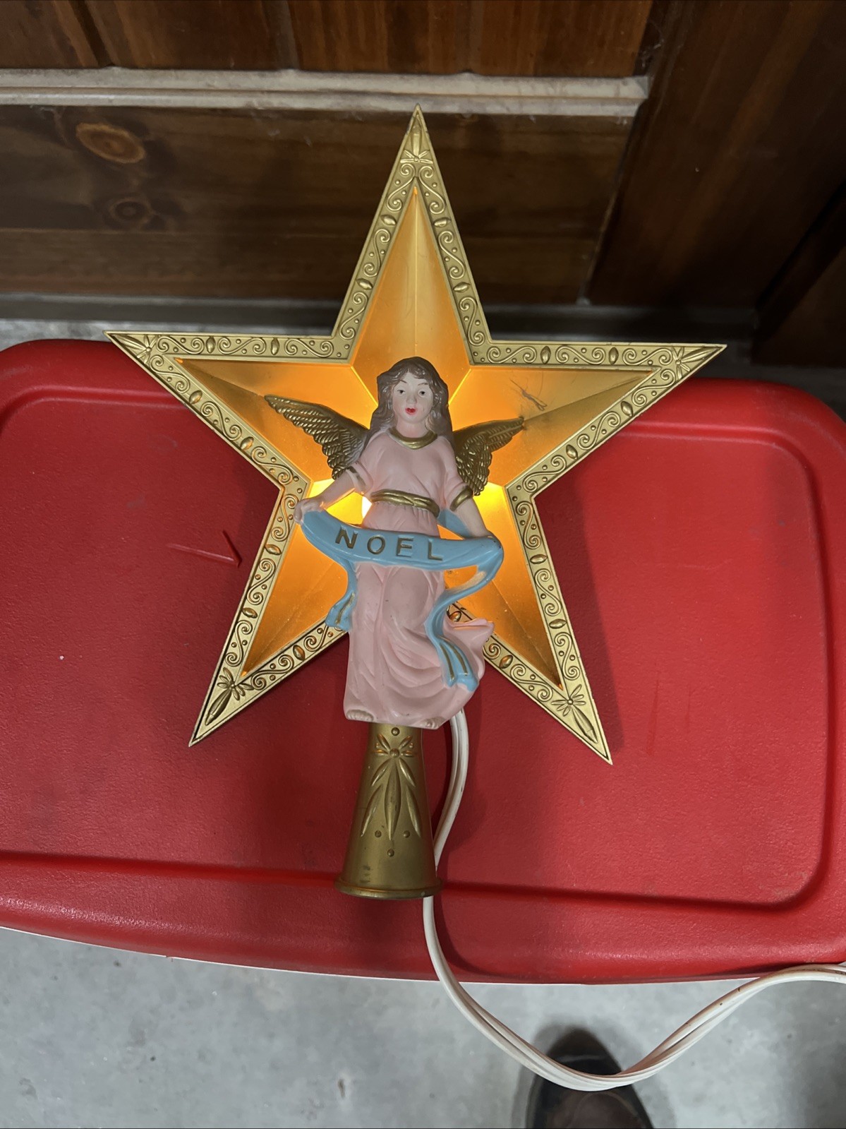 Vintage Illuminated Plastic Christmas Angel Tree Topper WORKS