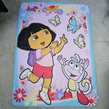 Dora The Explorer and Boots Blanket 56 x 39 Toddler Bedding Nick Jr Pink Blue
