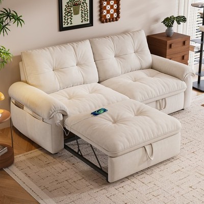 Convertible Sofa Bed Velvet 2-in-1 Folding Loveseat Couch with Recliner Feature