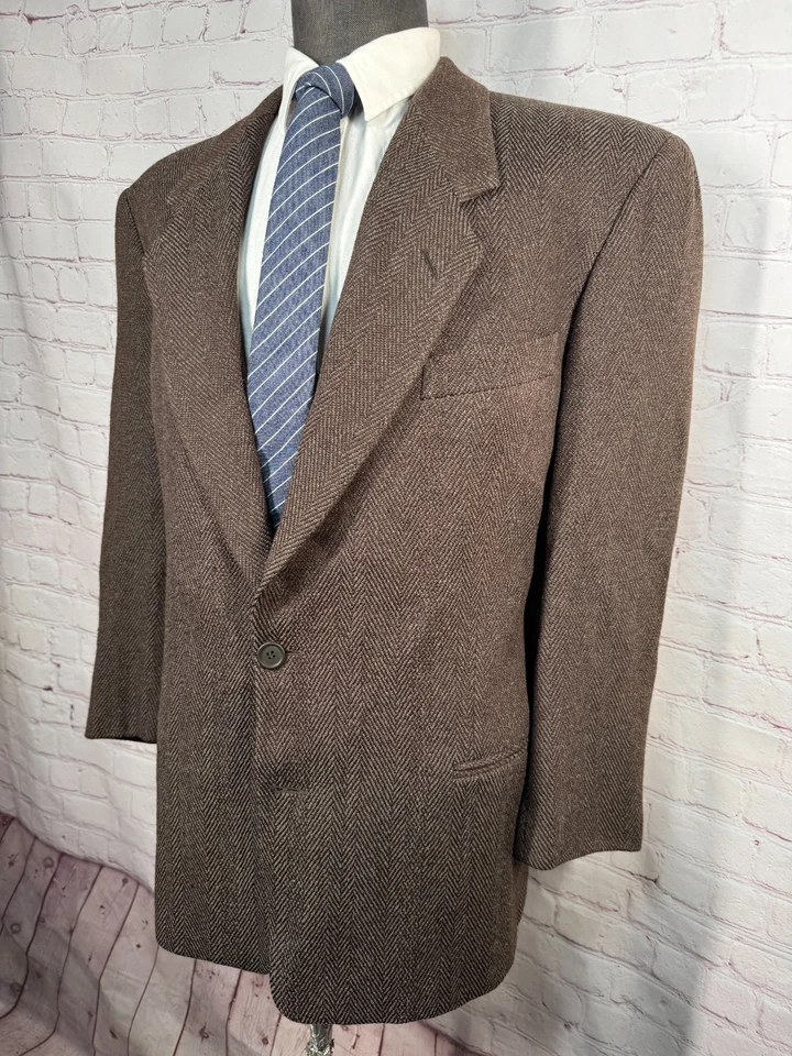 GIORGIO ARMANI Hombres Marrón ESPIGA ITALIANO Lana Abrigo Deportivo Blazer Chaqueta 41R Foto 2 de 4