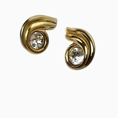 Napier Rhinestone Stud Earrings Faceted Clear Sparkly Gold Tone Shiny Swirl Post