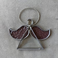 Stained Glass Angel Figurine Ornament 5" x 4 5/8" Sun catcher Peach Pink Wings